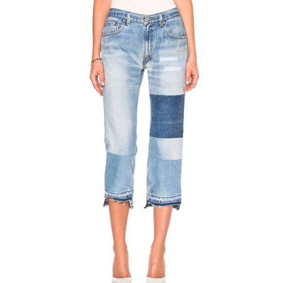 Nili Lotan Franki Patch Jeans Cropped Straight Leg Step Hem Sz 25 (V6 - Picture 1 of 9